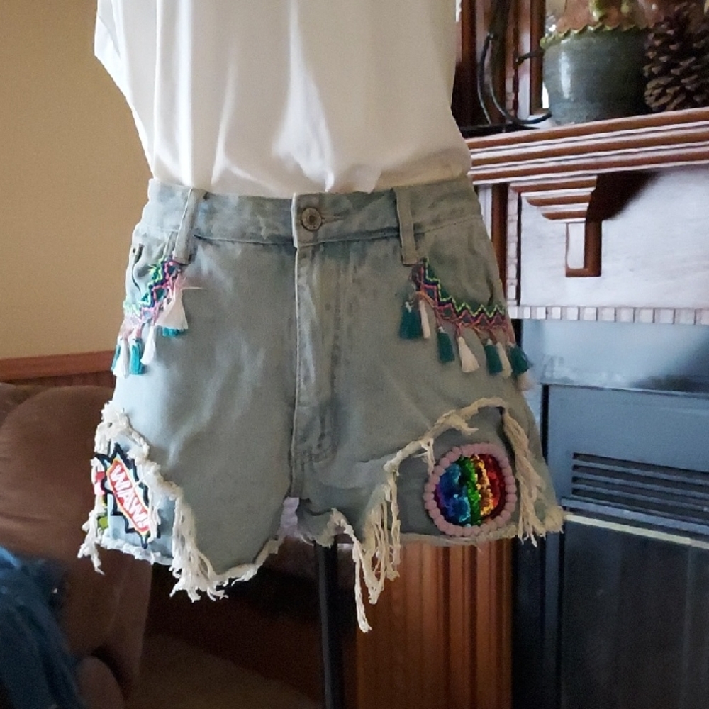 Molly Bracken Blue Jean Shorts with Distressed Hem